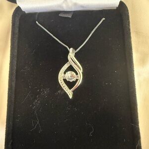 NEW: Kay Jewelers Silver Swirl Pendant Necklace with Clear Stone